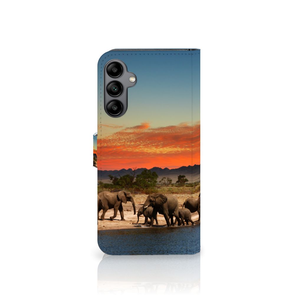 Samsung Galaxy A34 Telefoonhoesje met Pasjes Olifanten design olifanten aanzicht