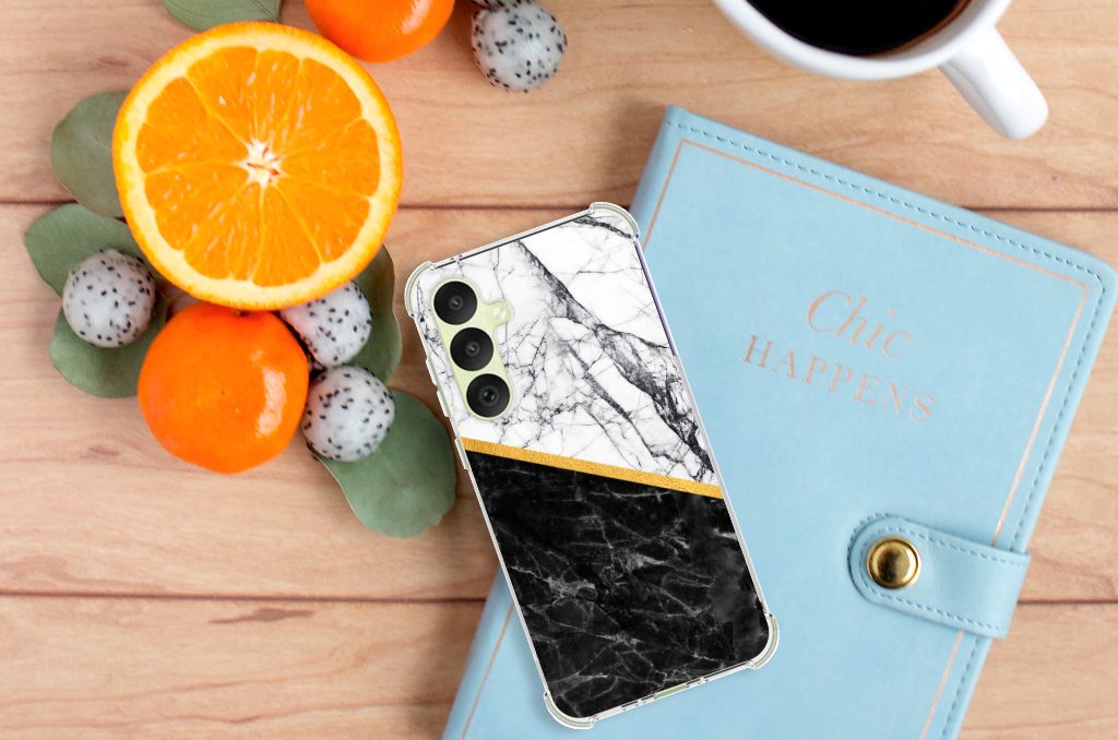Samsung Galaxy A35 Anti-Shock Hoesje Marmer Wit Zwart - Origineel Cadeau Man B2C Telecom