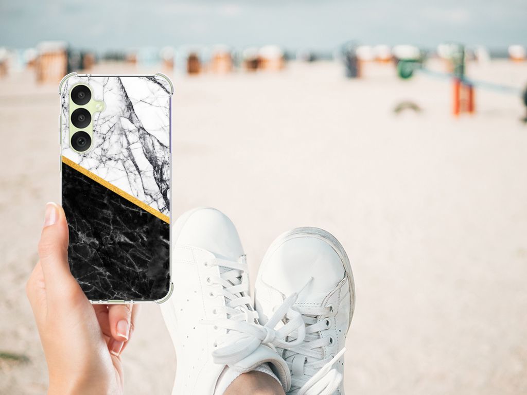 Samsung Galaxy A35 Anti-Shock Hoesje Marmer Wit Zwart - Origineel Cadeau Man B2C Telecom