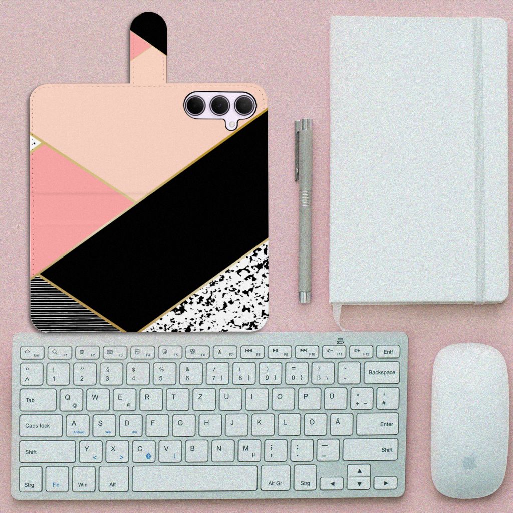 Samsung Galaxy A35 Book Case Zwart Roze Vormen geometrisch design voorzijde