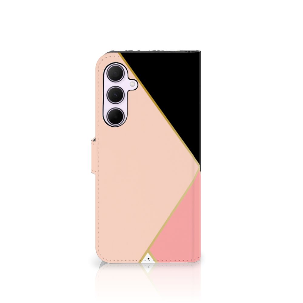 Samsung Galaxy A35 Book Case Zwart Roze Vormen bookcase geometrisch ontwerp zijaanzicht