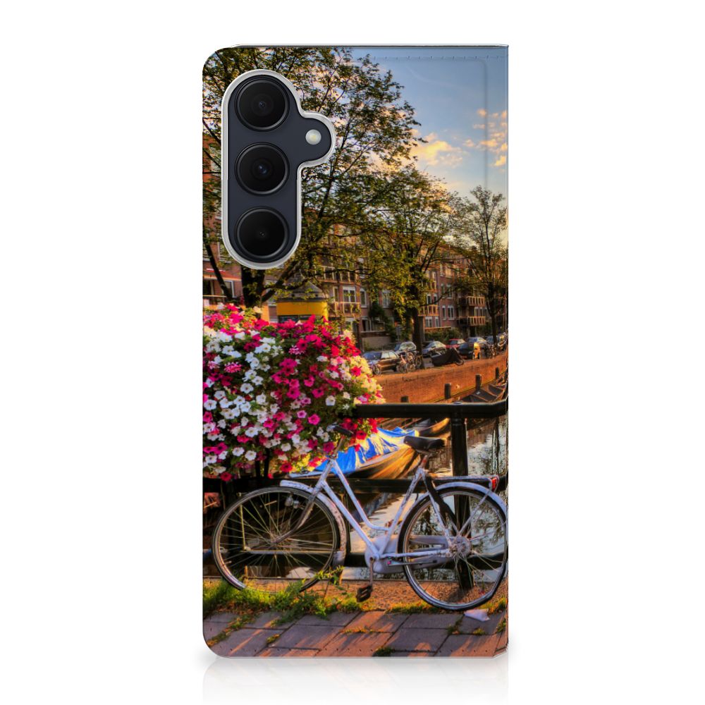 Samsung Galaxy A35 Book Cover Amsterdamse Grachten fiets bloemen grachten uitzicht