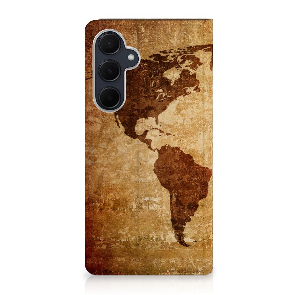 Samsung Galaxy A35 Book Cover Wereldkaart wereldkaart bruin design