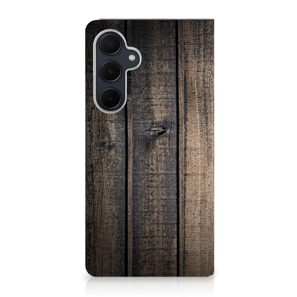 Samsung Galaxy A35 Book Wallet Case Steigerhout design met karakter en duurzame uitstraling.