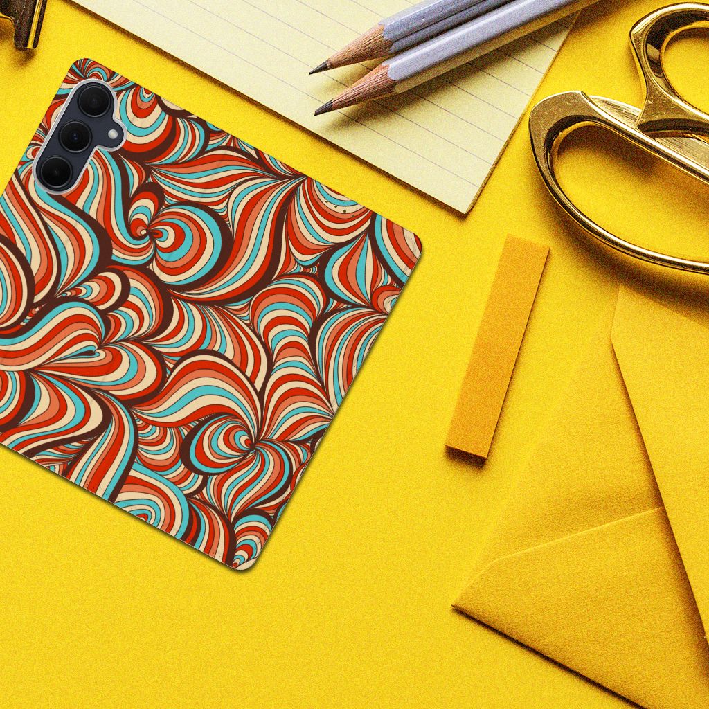 Samsung Galaxy A35 Bookcase Retro design retro kleuren kleurrijke swirl