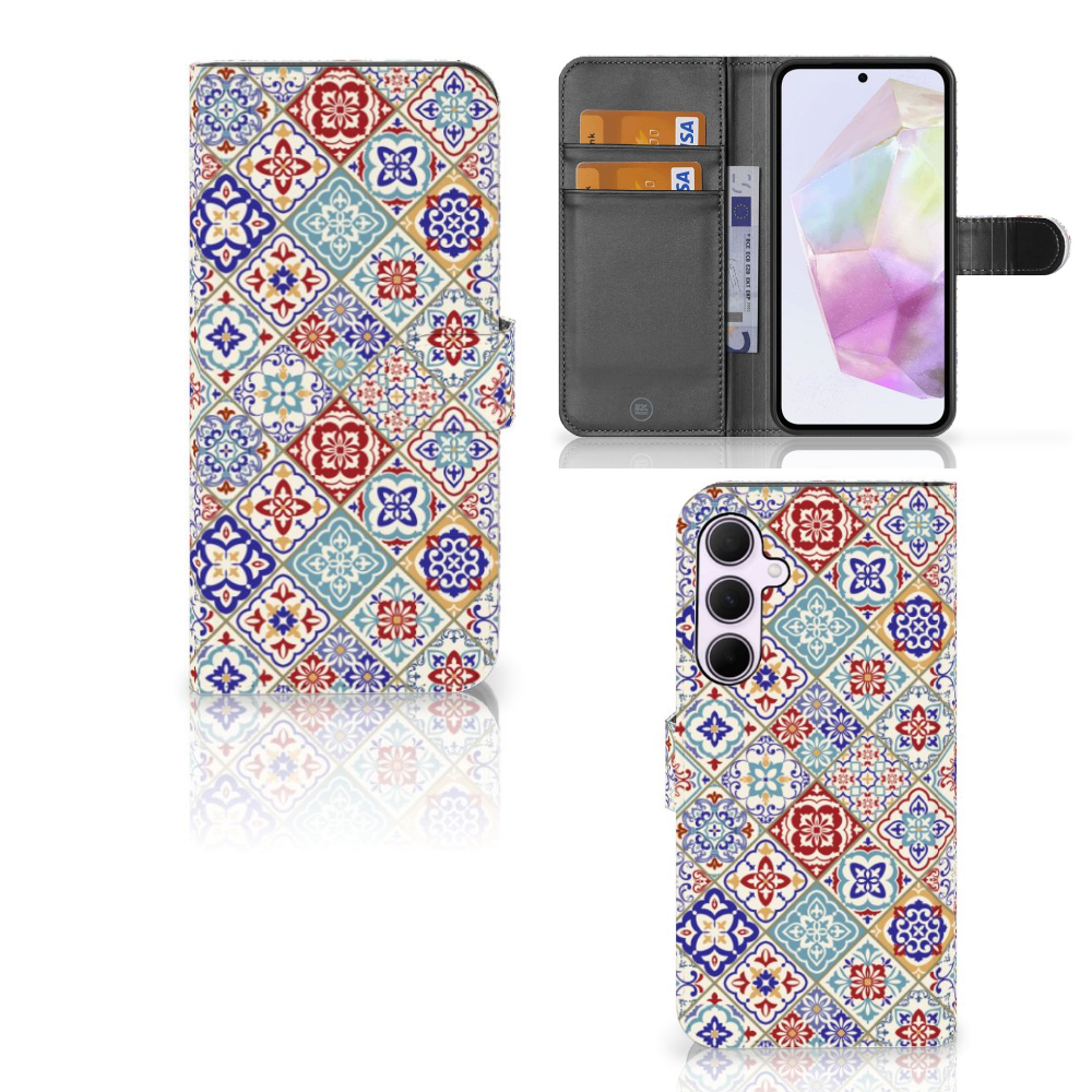 Samsung Galaxy A35 Bookcase Tiles Color boekhoes tegel design voorzijde zijkant