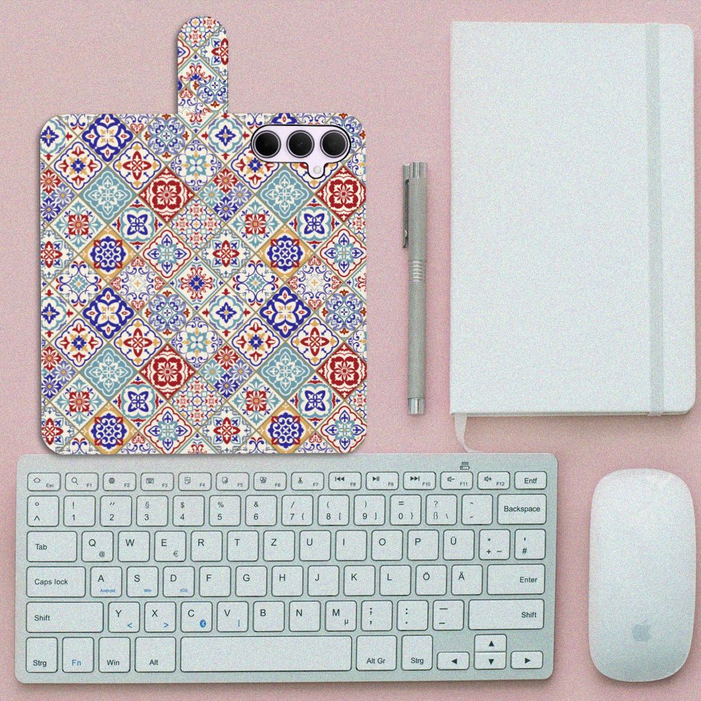 Samsung Galaxy A35 Bookcase Tiles Color boekhoes tegelprint bovenaanzicht