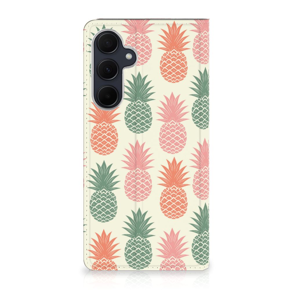 Samsung Galaxy A35 Flip Style Cover Ananas design ananas voorkant
