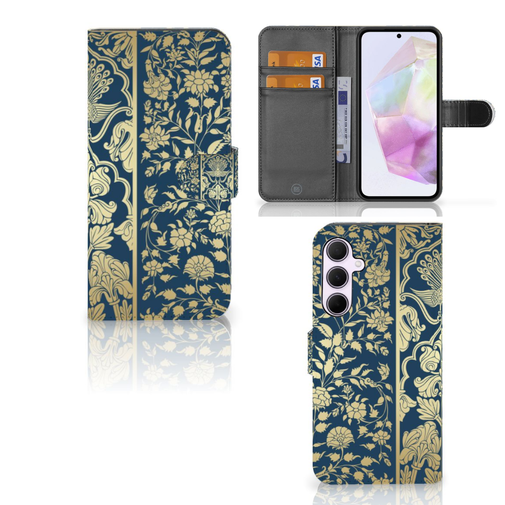 Samsung Galaxy A35 Hoesje Beige Flowers wallet case design beige flowers front side