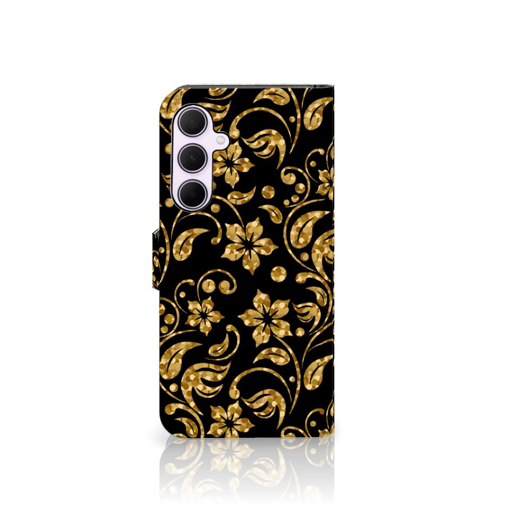 Samsung Galaxy A35 Hoesje Gouden Bloemen design gouden bloemen aanzicht