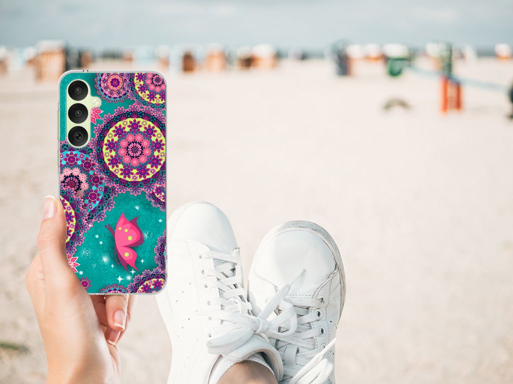 Samsung Galaxy A35 Hoesje maken Cirkels en Vlinders hoesje design hand uitzicht