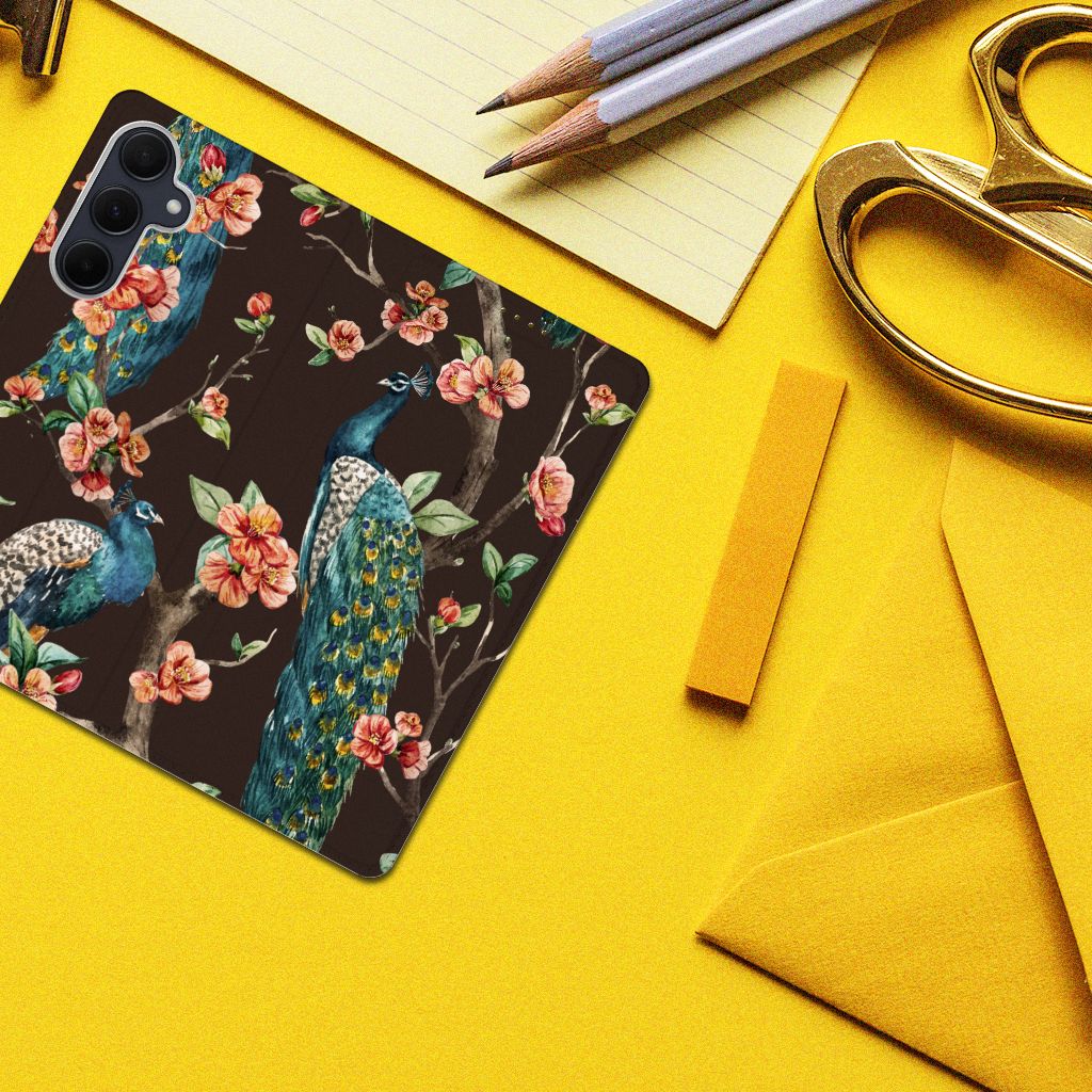 Samsung Galaxy A35 Hoesje maken Pauw met Bloemen design pauwen bloemen bovenaanzicht