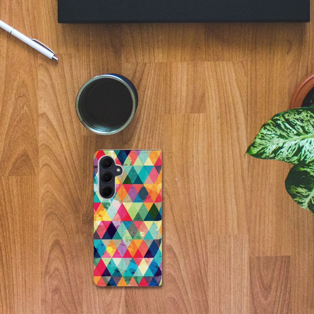Samsung Galaxy A35 Hoesje met Magneet Geruit ruitjes design bovenaanzicht