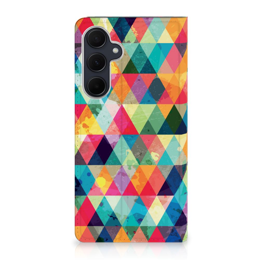 Samsung Galaxy A35 Hoesje met Magneet Geruit design geruit aanzicht