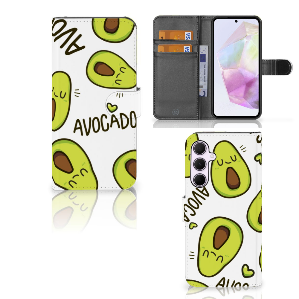 Samsung Galaxy A35 Leuk Hoesje Avocado Singing hoesje avocado design voorkant en binnenkant