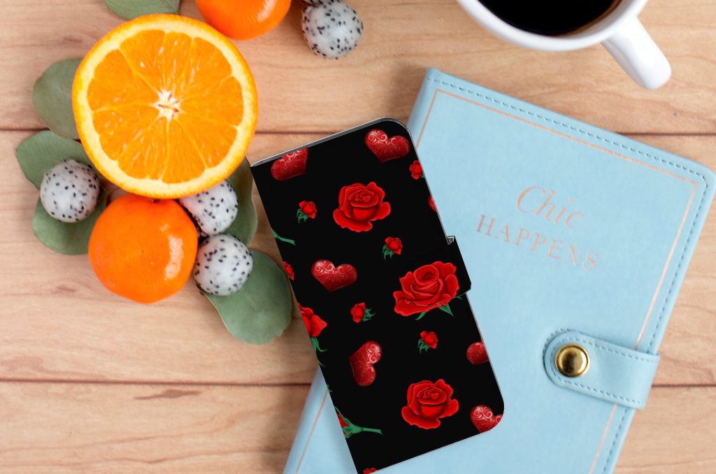 Samsung Galaxy A35 Leuk Hoesje Valentine boek hoesje bloemdesign boven