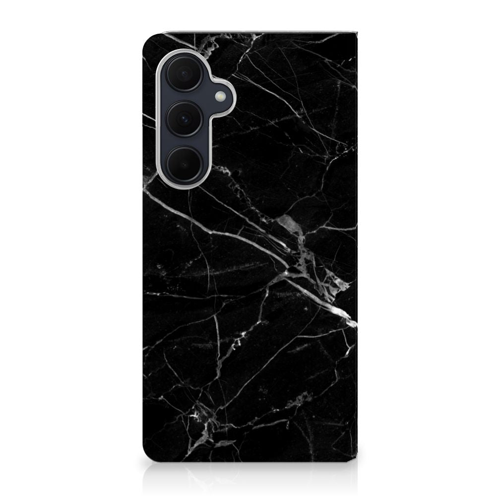 Samsung Galaxy A35 Standcase Marmer Zwart - Origineel Cadeau Vader, elegant zwart marmer design voor bescherming en stijl.