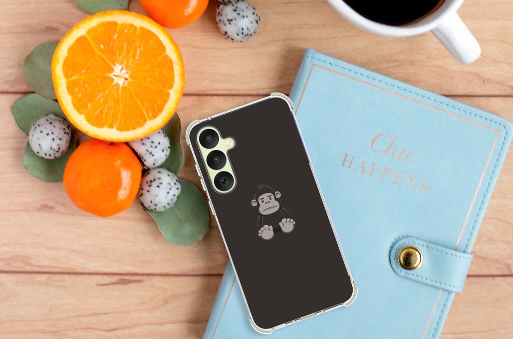 Samsung Galaxy A35 Stevig Bumper Hoesje Gorilla telefoonhoesje met aapjes ontwerp bovenaanzicht