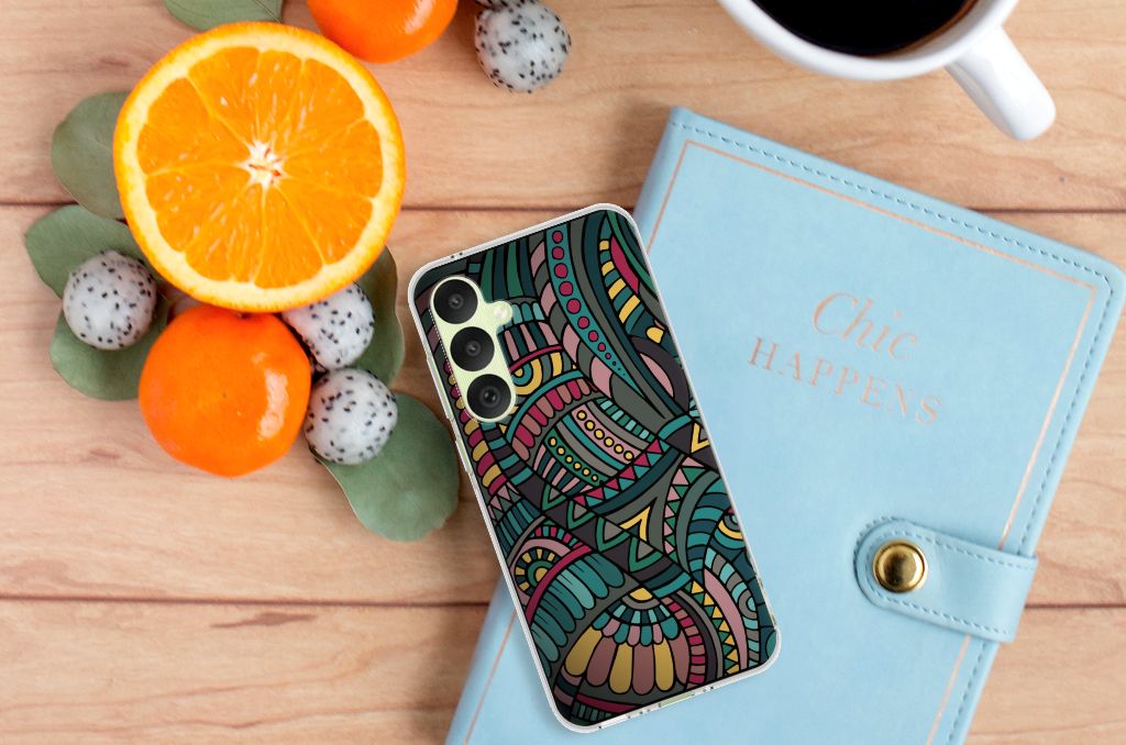 Samsung Galaxy A35 TPU bumper Aztec achterkant retro design kleurrijk