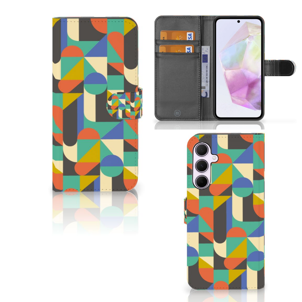 Samsung Galaxy A35 Telefoon Hoesje Funky Retro design kleurrijk voorkant achterkant