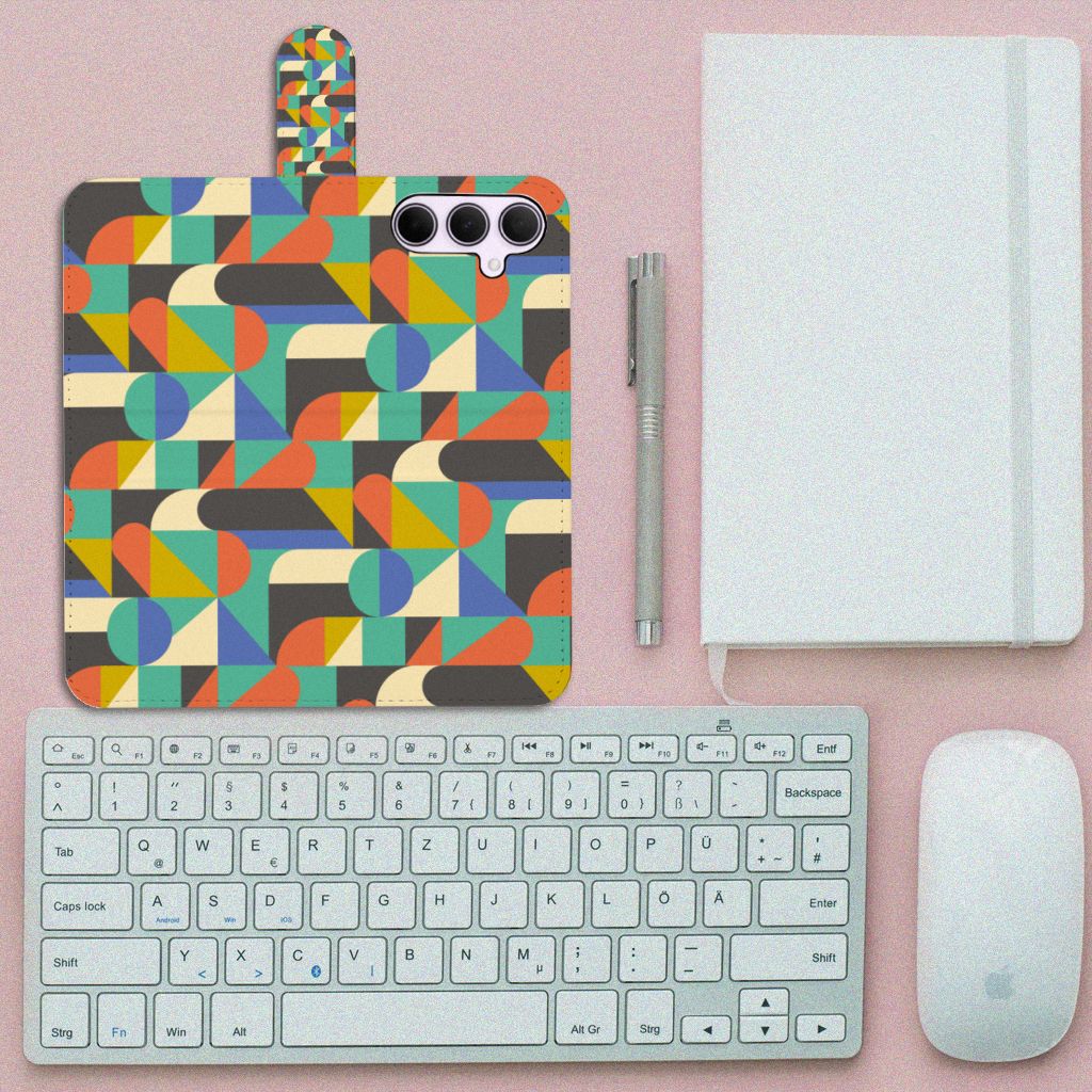 Samsung Galaxy A35 Telefoon Hoesje Funky Retro geometrisch design bovenaanzicht