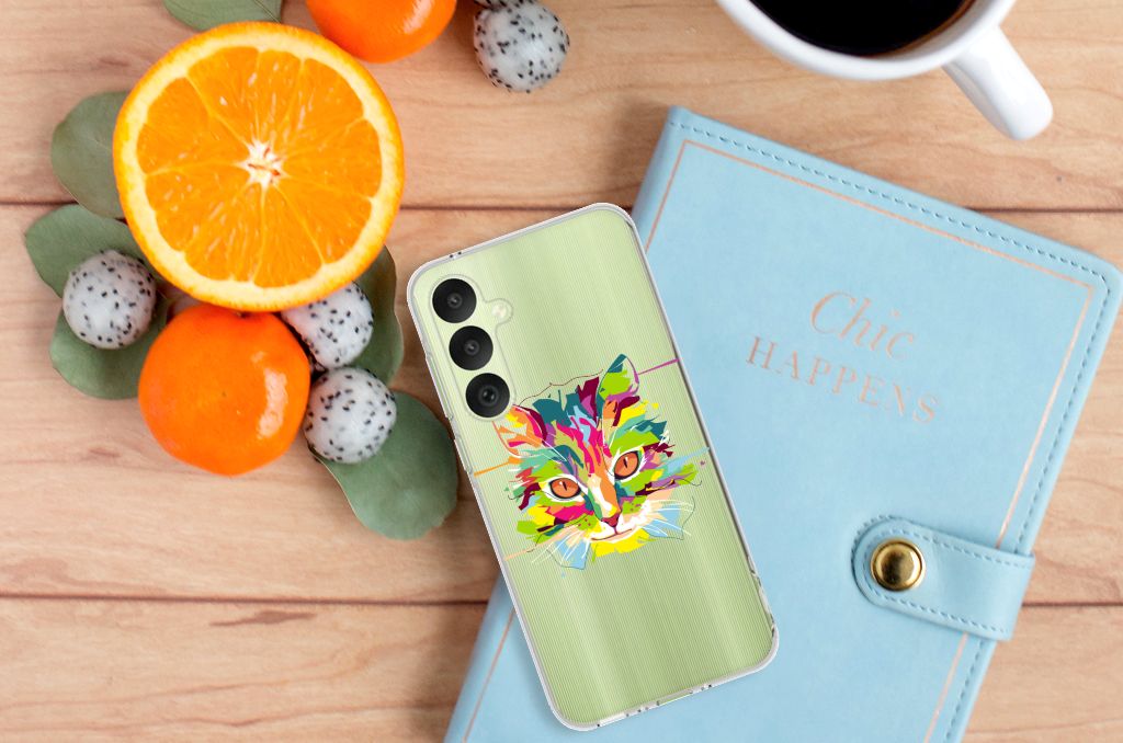 Samsung Galaxy A35 Telefoonhoesje met Naam Cat Color design boven aanzicht