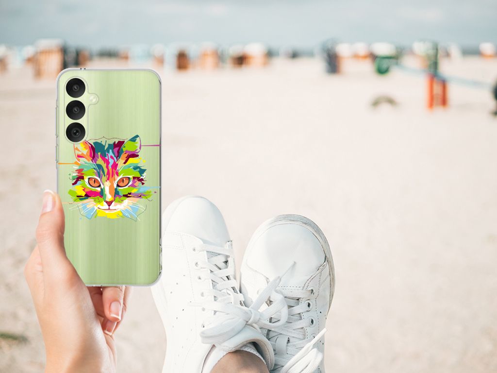 Samsung Galaxy A35 Telefoonhoesje met Naam Cat Color telefoonhoesje kat kleur strand