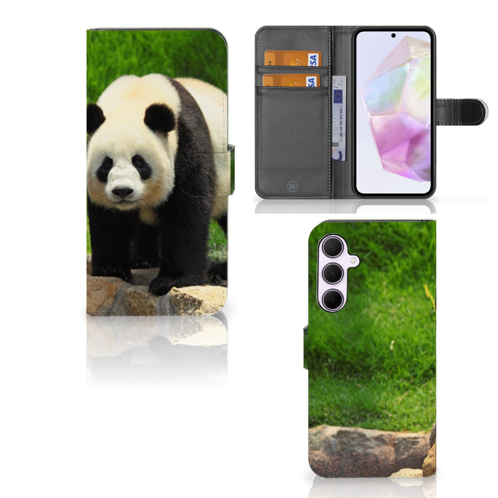 Samsung Galaxy A35 Telefoonhoesje met Pasjes Panda telefoonhoesje panda design aanzicht