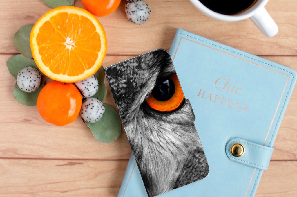 Samsung Galaxy A35 Telefoonhoesje met Pasjes Uil design uil aanzicht