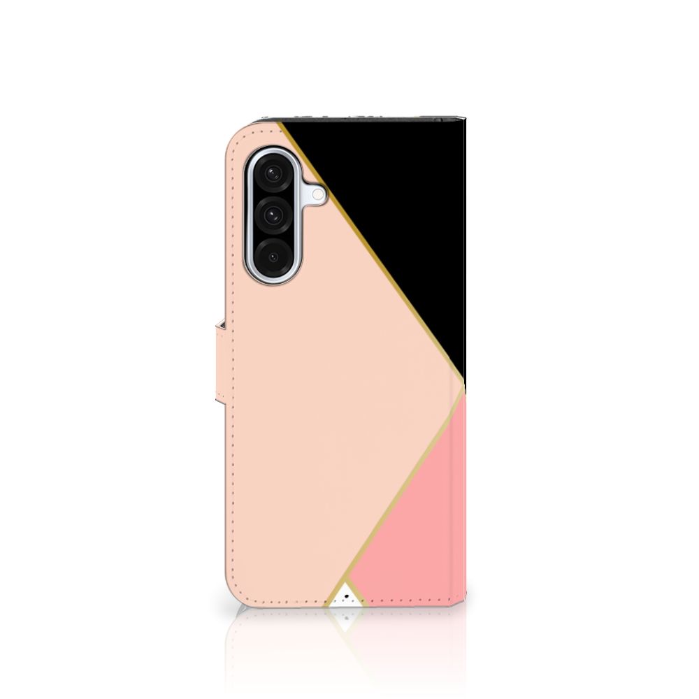 Samsung Galaxy A36 Book Case Zwart Roze Vormen bookcase geometrisch zwart roze zijaanzicht