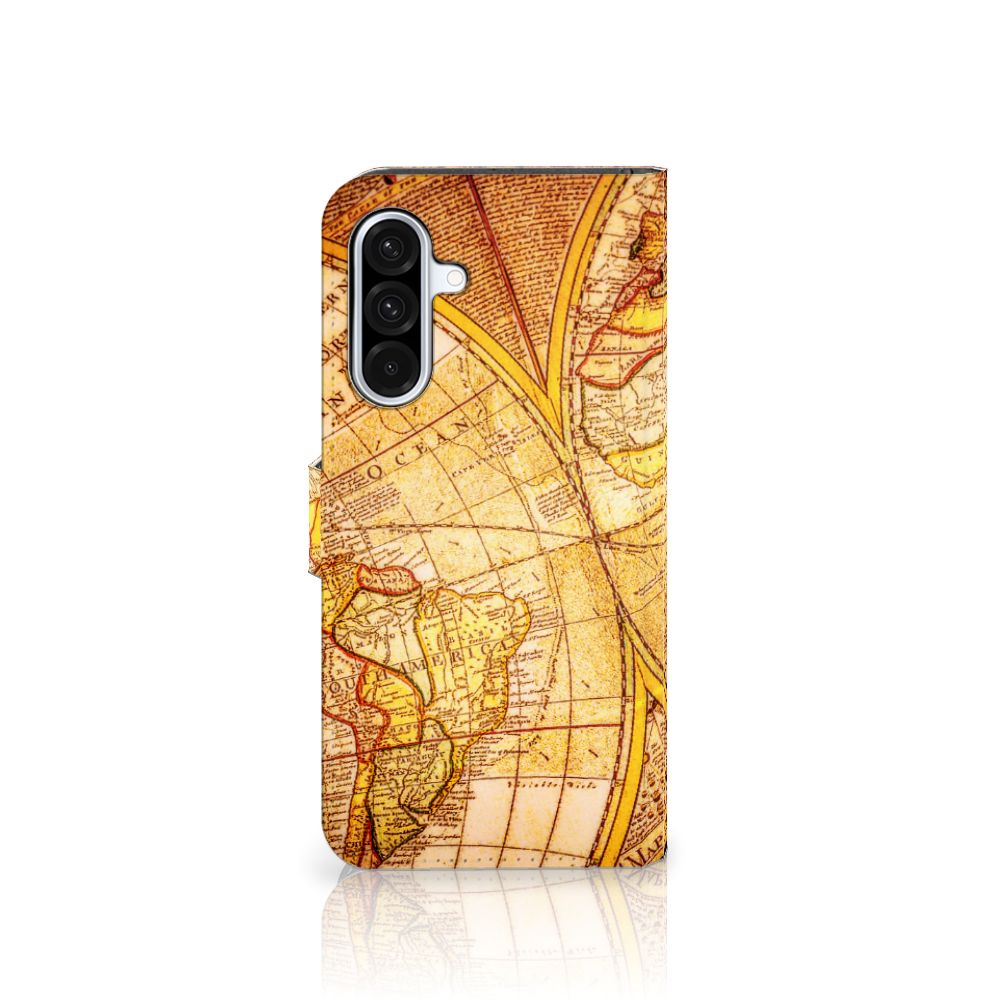 Samsung Galaxy A36 Flip Cover Kompas hoesje vintage wereldkaart design voorkant