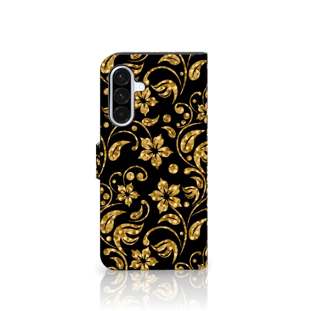 Samsung Galaxy A36 Hoesje Gouden Bloemen gouden bloemen design zijaanzicht
