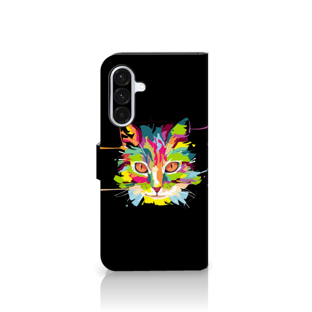 Samsung Galaxy A36 Leuk Hoesje Cat Color katten hoofd kleurrijk ontwerp voorkant