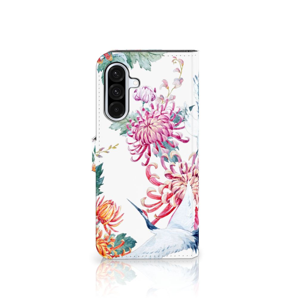 Samsung Galaxy A36 Telefoonhoesje met Pasjes Bird Flowers bloemen vogels zijaanzicht