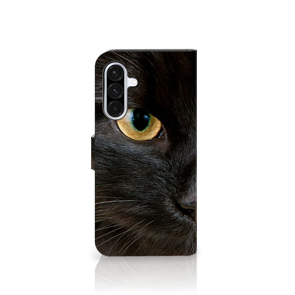 Samsung Galaxy A36 Telefoonhoesje met Pasjes Zwarte Kat zwarte kat detail vooraanzicht