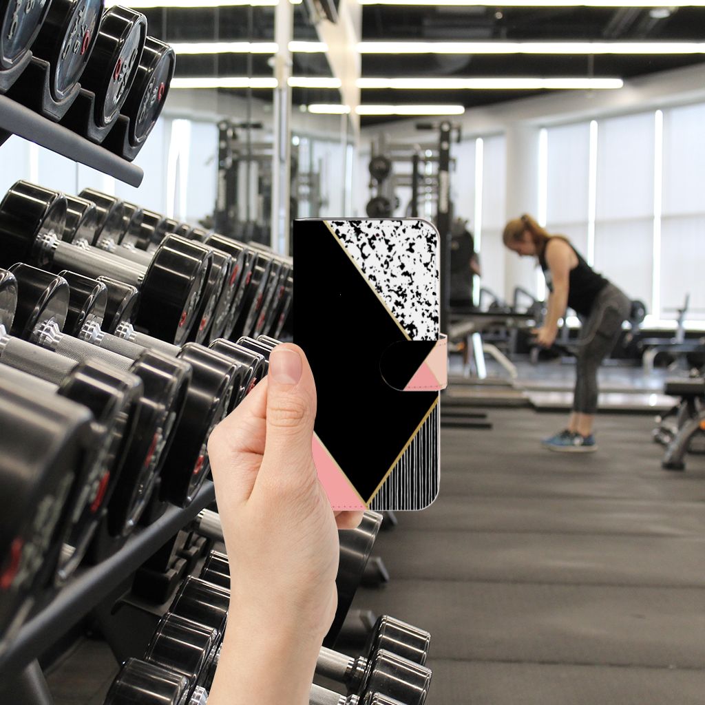 Samsung Galaxy A40 Book Case Zwart Roze Vormen