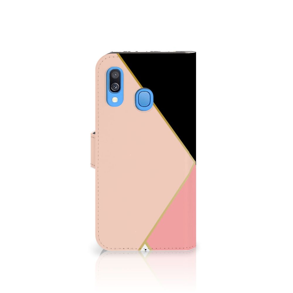 Samsung Galaxy A40 Book Case Zwart Roze Vormen