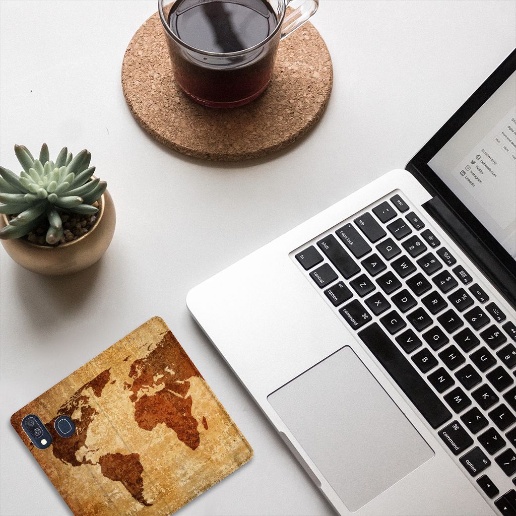 Samsung Galaxy A40 Book Cover Wereldkaart