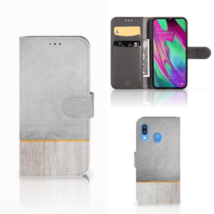 Samsung Galaxy A40 Book Style Case Wood Concrete