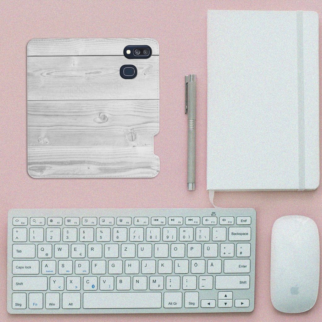 Samsung Galaxy A40 Book Wallet Case White Wood