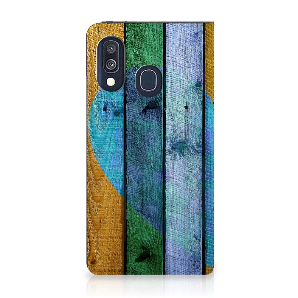 Samsung Galaxy A40 Book Wallet Case Wood Heart - Cadeau voor je Vriend