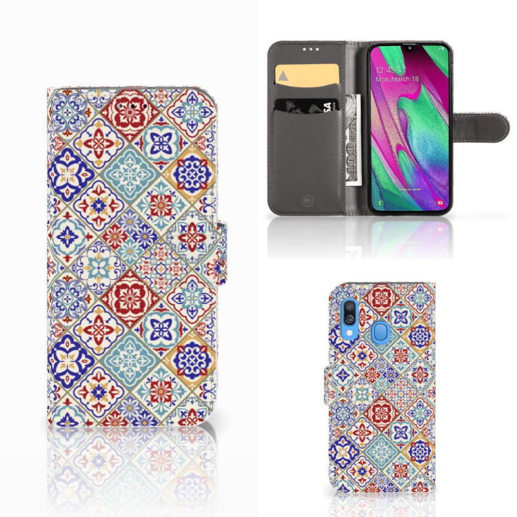 Samsung Galaxy A40 Bookcase Tiles Color hoesje design tegels aanzicht