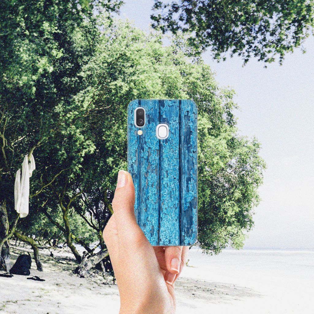 Samsung Galaxy A40 Bumper Hoesje Wood Blue