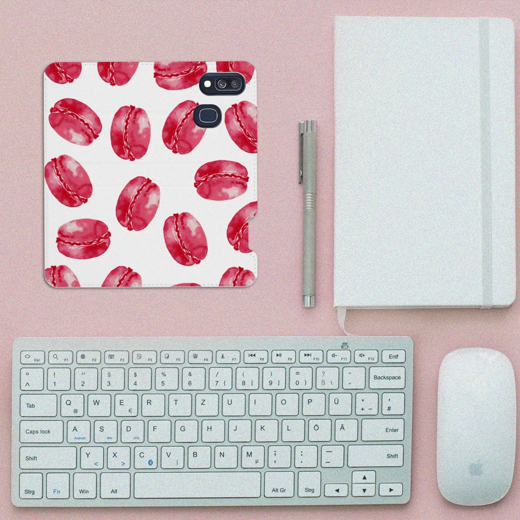 Samsung Galaxy A40 Flip Style Cover Pink Macarons