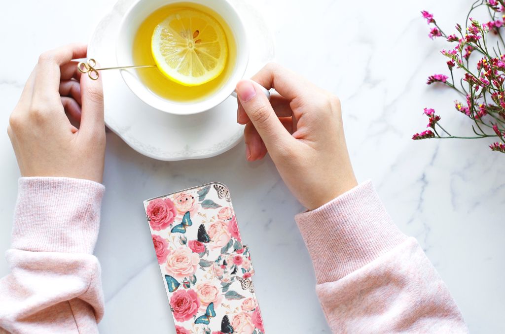 Samsung Galaxy A40 Hoesje Butterfly Roses