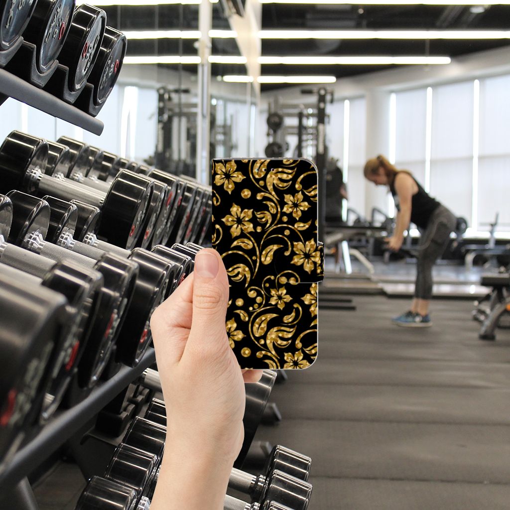 Samsung Galaxy A40 Hoesje Gouden Bloemen