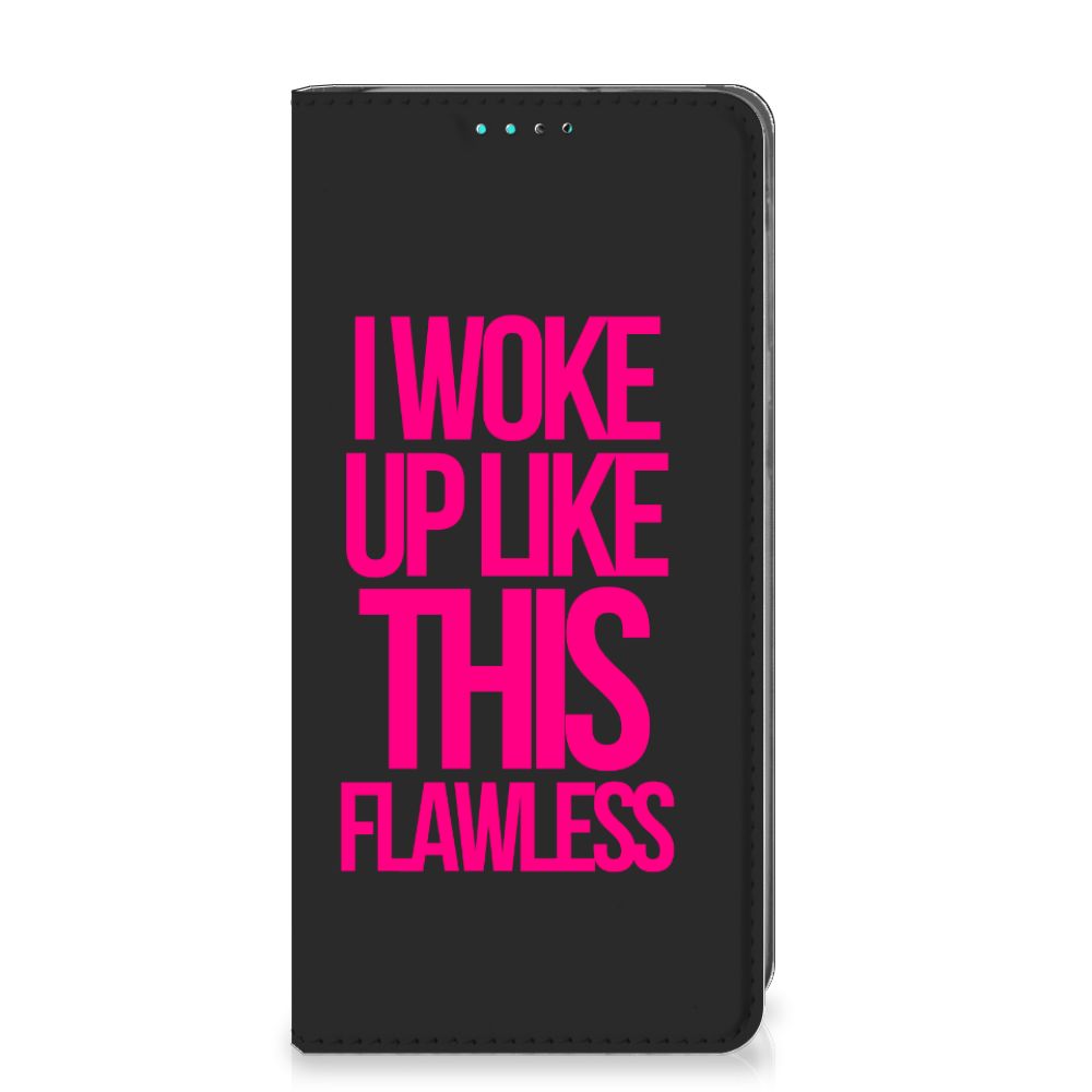 Samsung Galaxy A40 Hoesje met tekst Woke Up Origineel Cadeau Zelf Maken zwart design Woke Up aanzicht