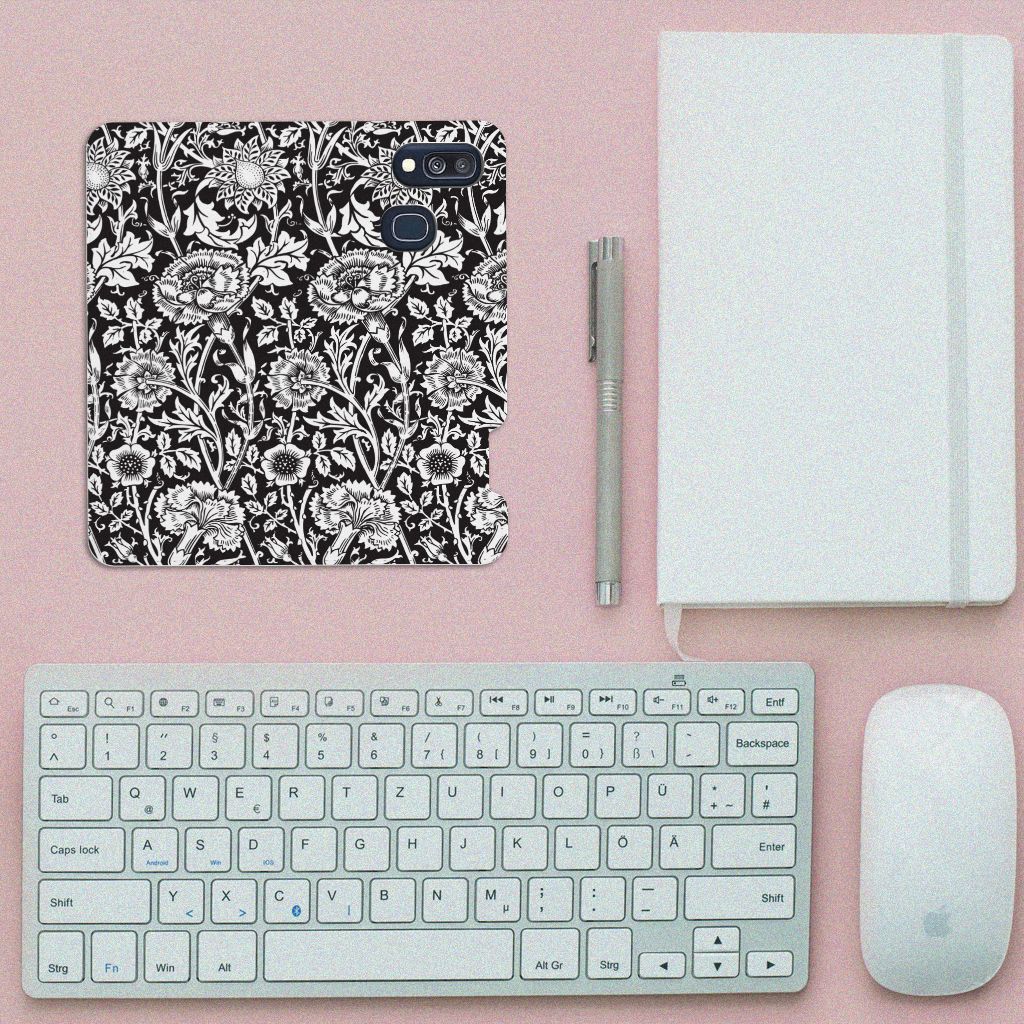 Samsung Galaxy A40 Smart Cover Black Flowers
