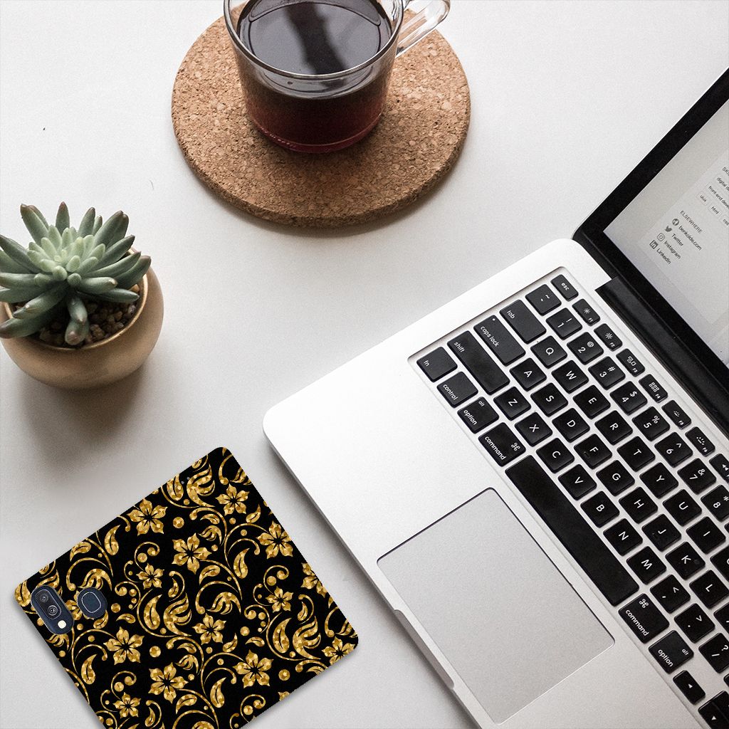 Samsung Galaxy A40 Smart Cover Gouden Bloemen