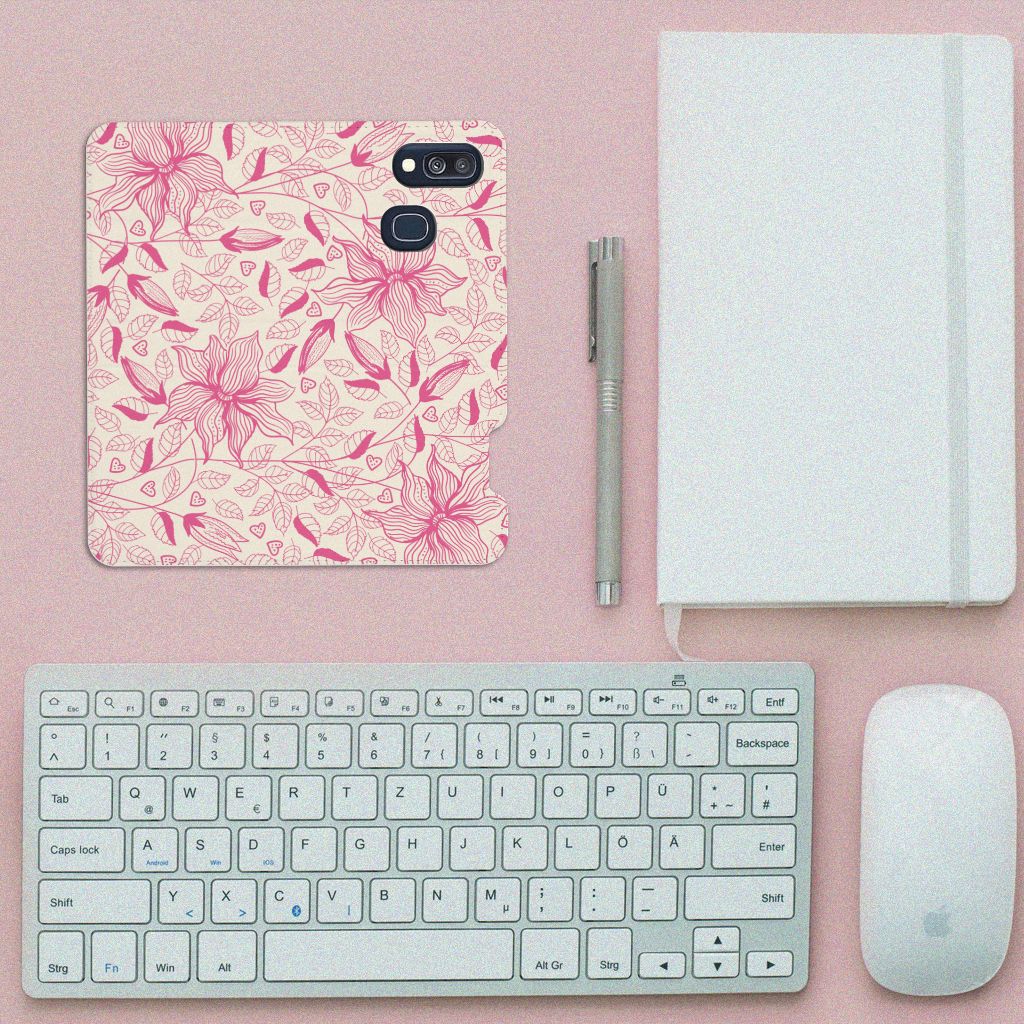 Samsung Galaxy A40 Smart Cover Pink Flowers